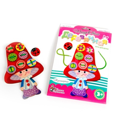 Деревянная игрушка шнуровка Мухоморчик Десятое королевство 01897